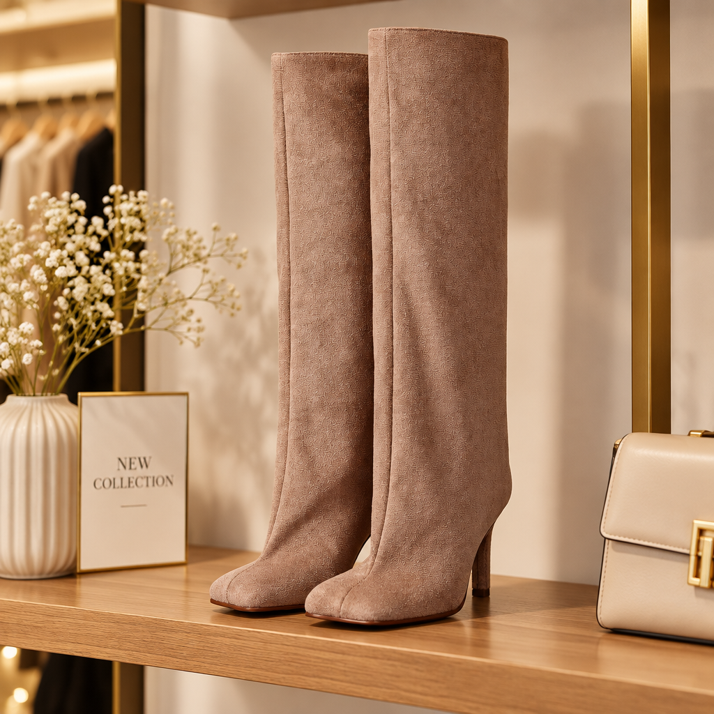 Knee High Boot Square Toe Kitten Heel Boots