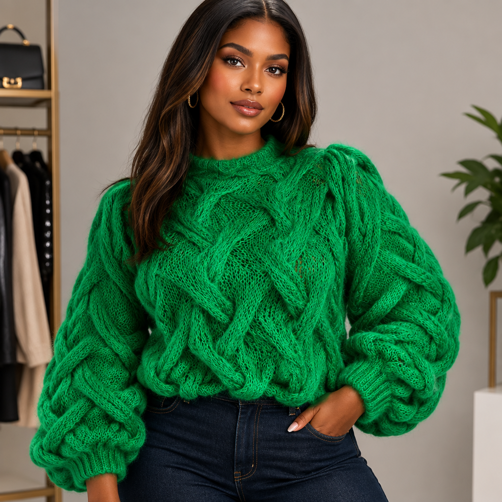 New Early Spring Solid Color Openwork High Neck Pullover Sweater