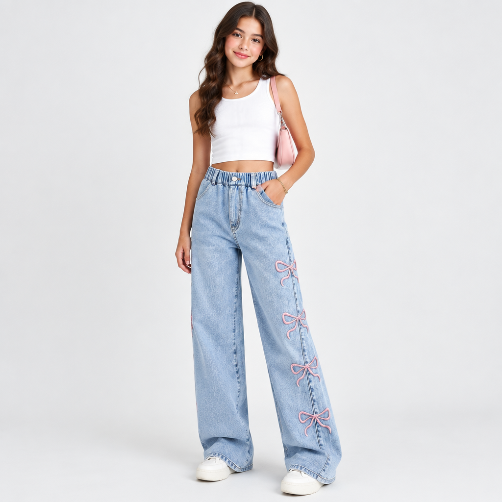 Light Colored High Waisted Loose Straight Leg Pants for Girls