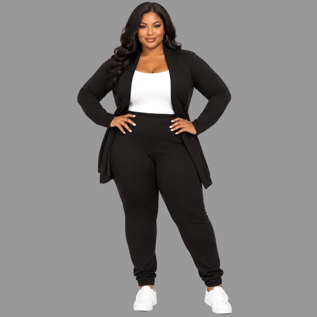 Plus Size Suit Jacket, Long Pants Two-Piece Set