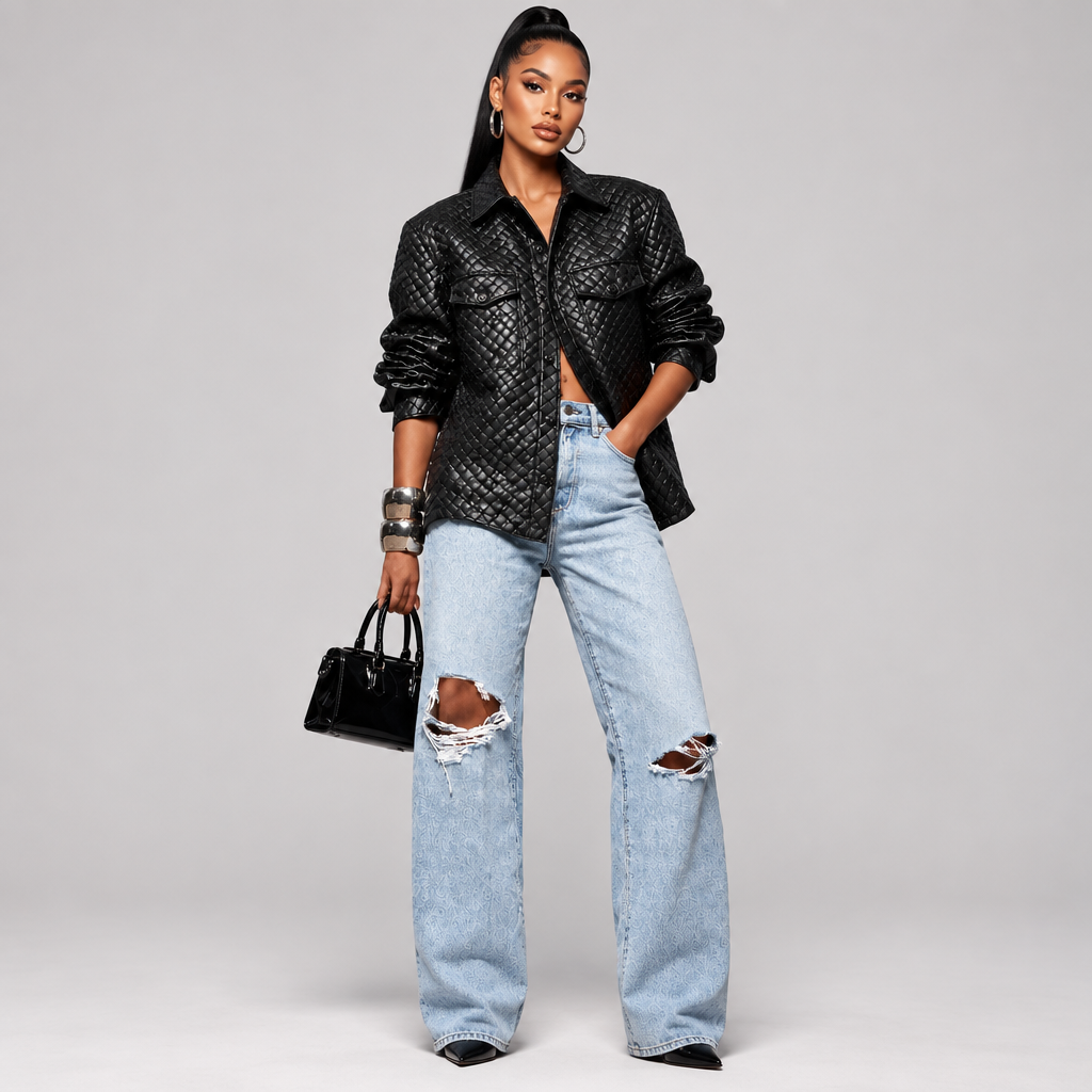 Lapel Collar Chest Pocket Long Sleeve Oversized Shacket