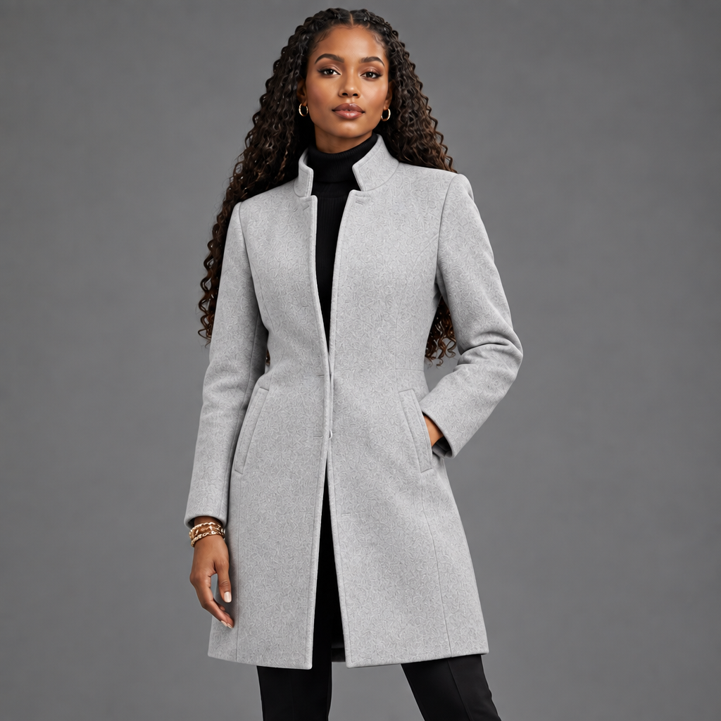 New Midi Stand Collar Charcoal Grey Jacket