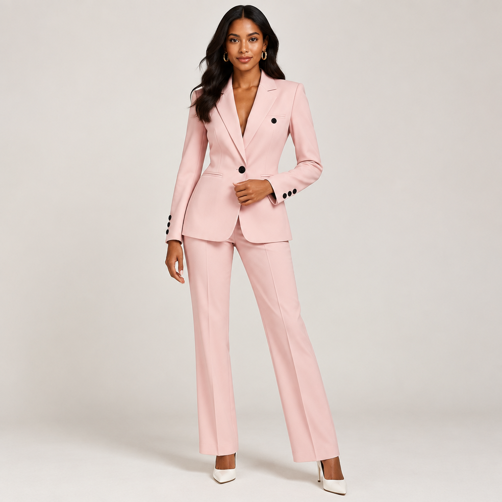Fashionable Business Style Solid Color Long-sleeved Suit Jacket and Trousers Set