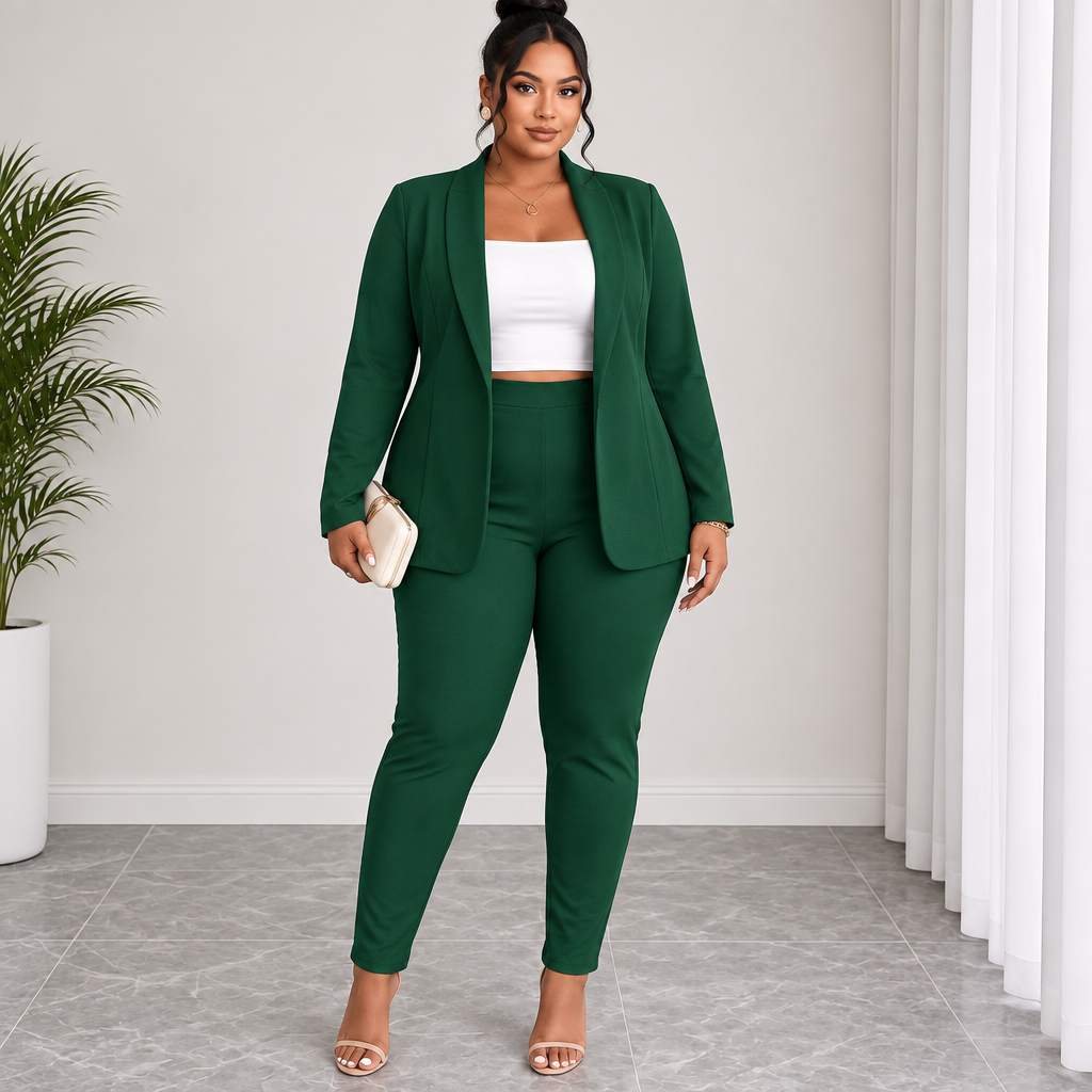 Plus Size 2pcs Blazer Suit Set