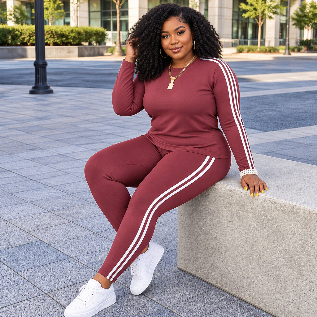 Plus Size Striped Long Sleeve Tracksuit