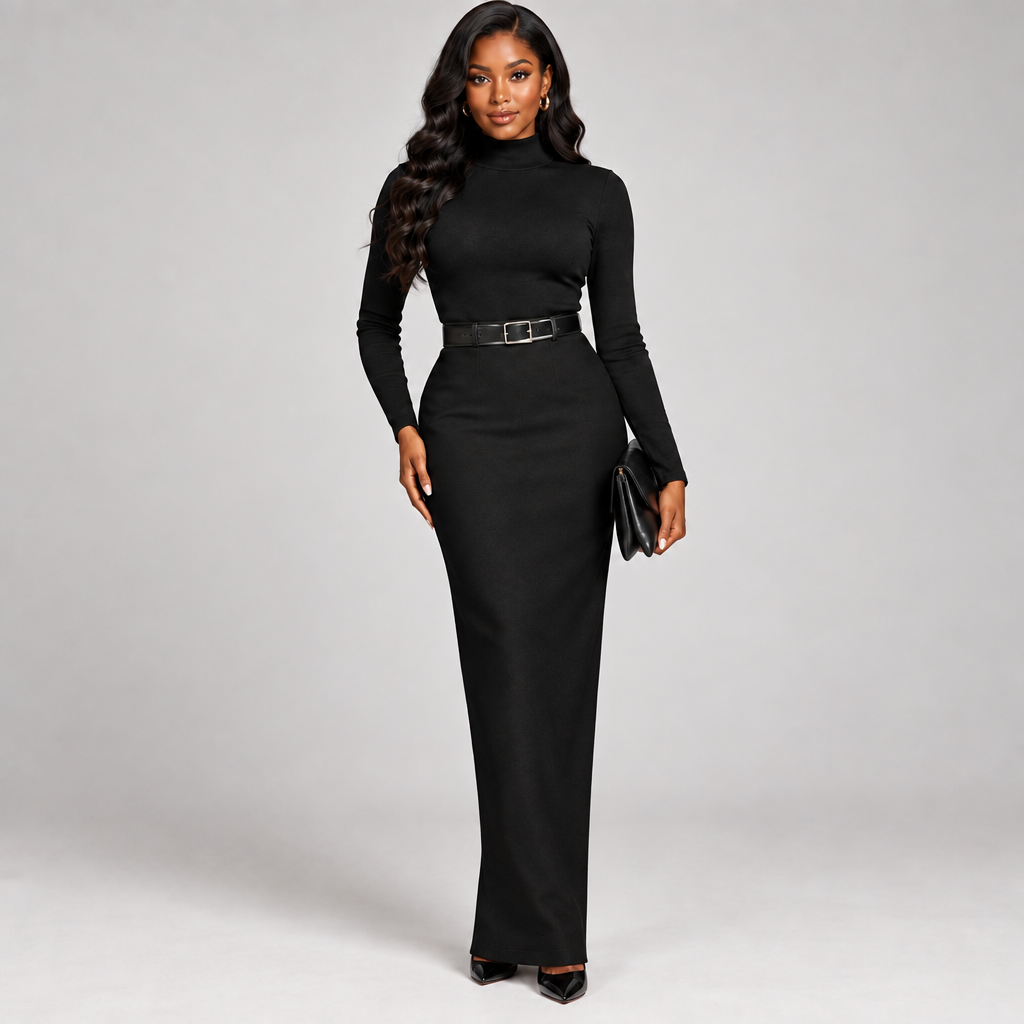 Women'S Elegant Commuter Black Half Skirt