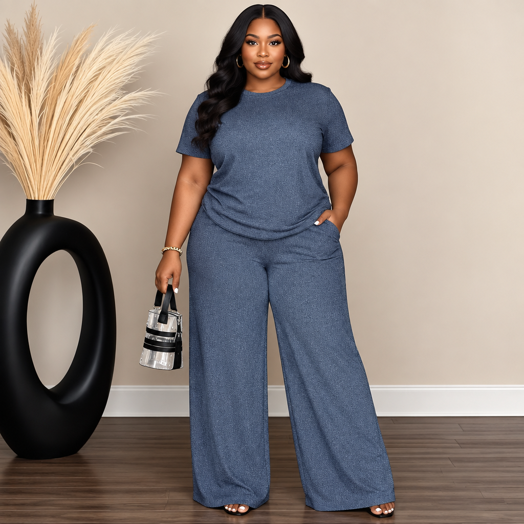 Plus Size Casual Solid Color Two-Piece Set