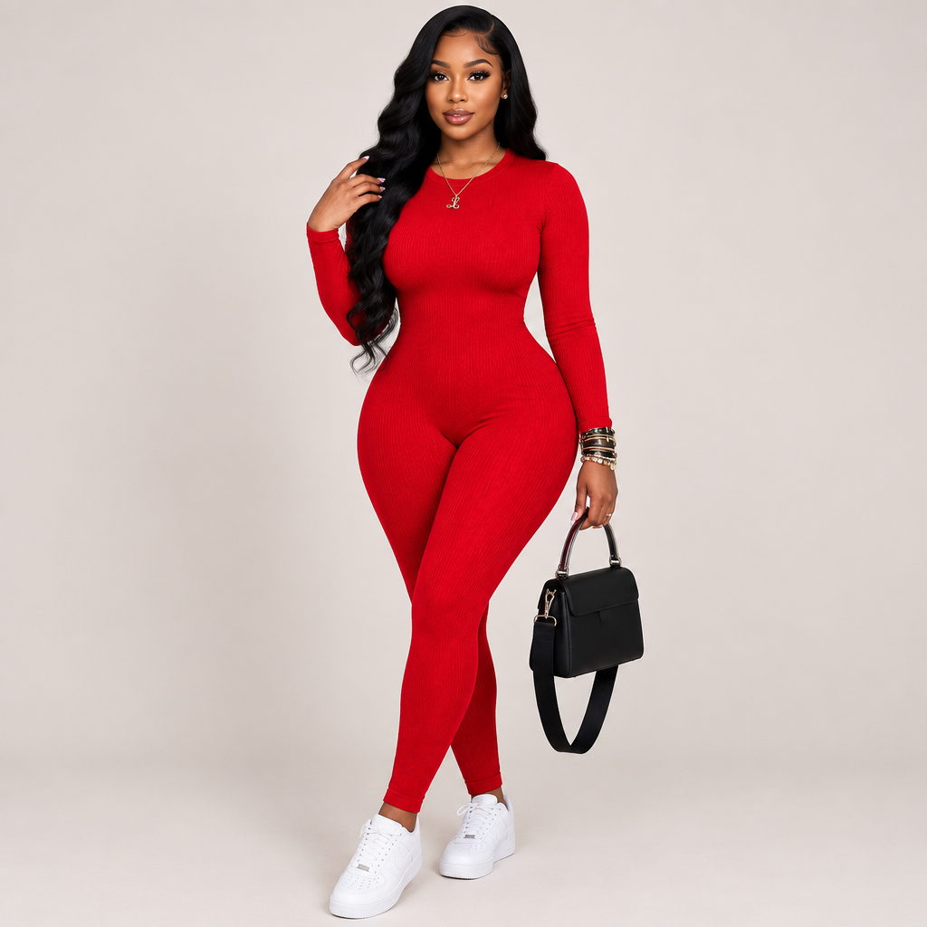 Long-sleeve pants Round Neckline And A Back Zipper