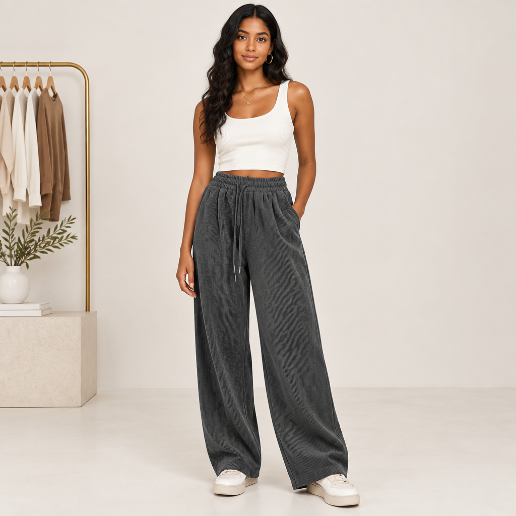 3pcs Women'S Corduroy Wide Leg Pants with Retro Style