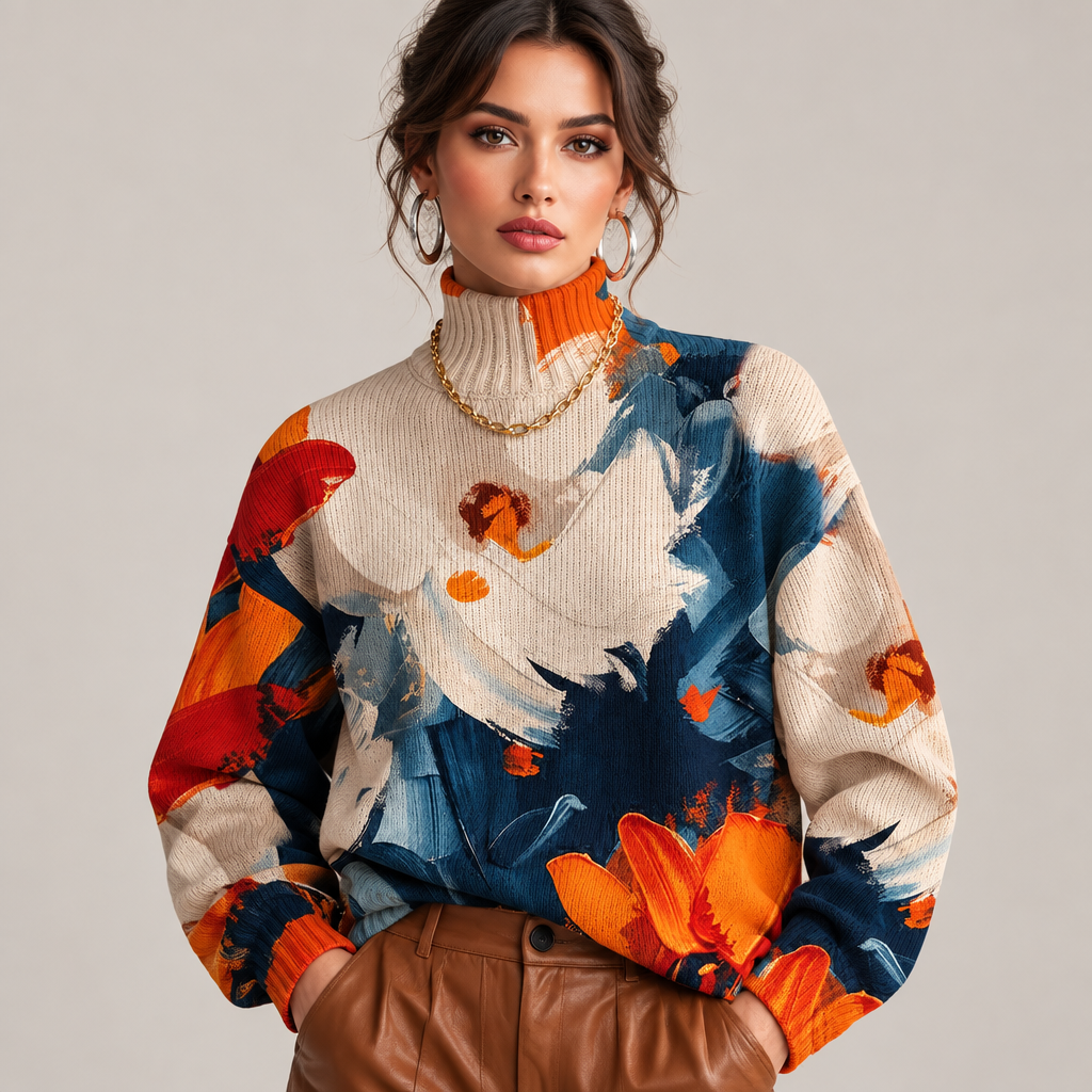 [2D Digital Printing] Autumn Winter Mid-High Neck Long Sleeve Sweater