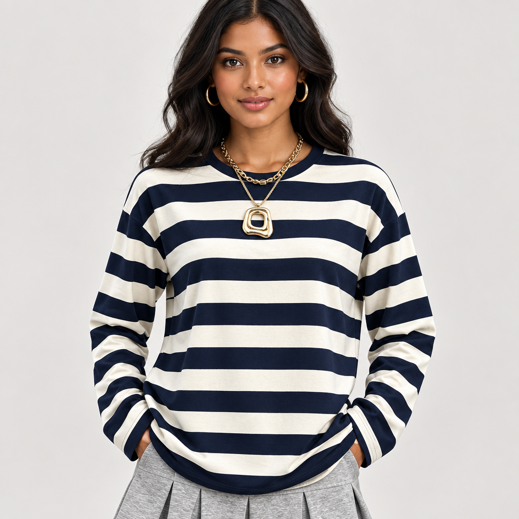 Fashion Casual Versatile Striped Long Sleeve Top