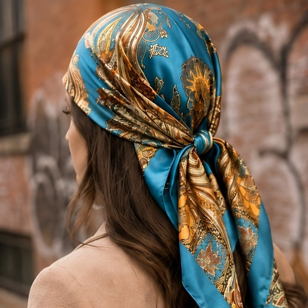 6pcs Vintage Floral Printed Satin Square Headscarves