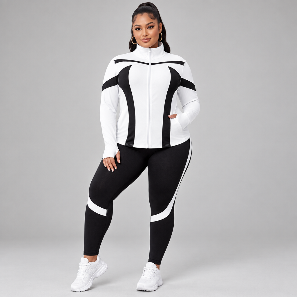 Plus Size Fashion Sports & Leisure Patchwork Jacket with Leggings Set