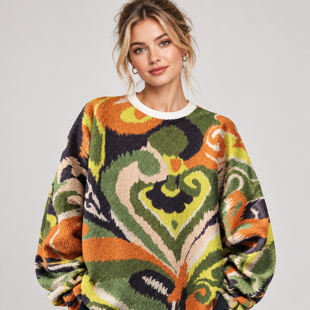 Graffiti Mixed Heart Pattern Sweater