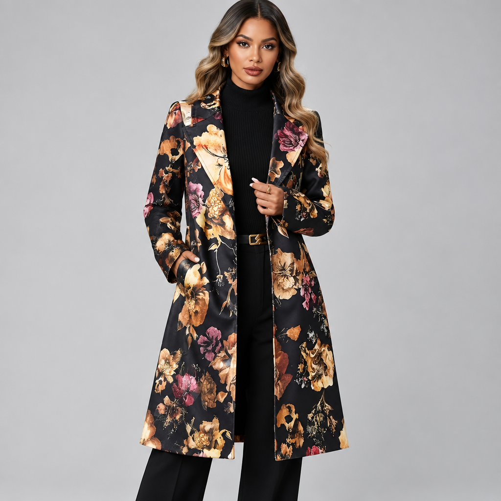 Long Trench with Floral Print Jacket