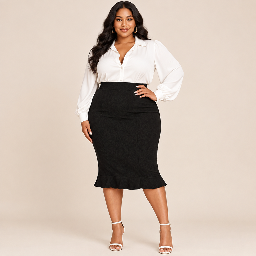 Plus Size High-Waisted Solid Color Elegant Hip-Hugging Versatile Short Skirt